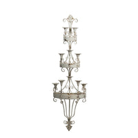 16 Inch Wall Mount Candle Holder, Ornately Scrolled White Metal Finish - BM285548