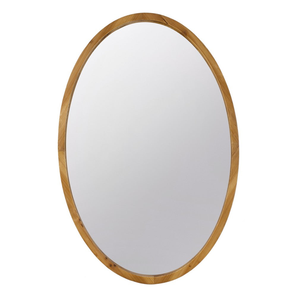 33 Inch Modern Accent Wall Mirror, Mountable Oval Wood Frame in Brown - BM285554