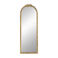 56 Inch Tall Arched Floor Mirror, Antique Floral Design, Gold - BM285555