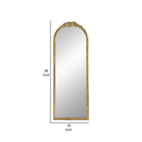 56 Inch Tall Arched Floor Mirror, Antique Floral Design, Gold - BM285555