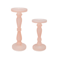 Qui 14, 11 Inch Candle Holders, Rose Pink Turned Pedestal Glass, Set of 2 - BM285557