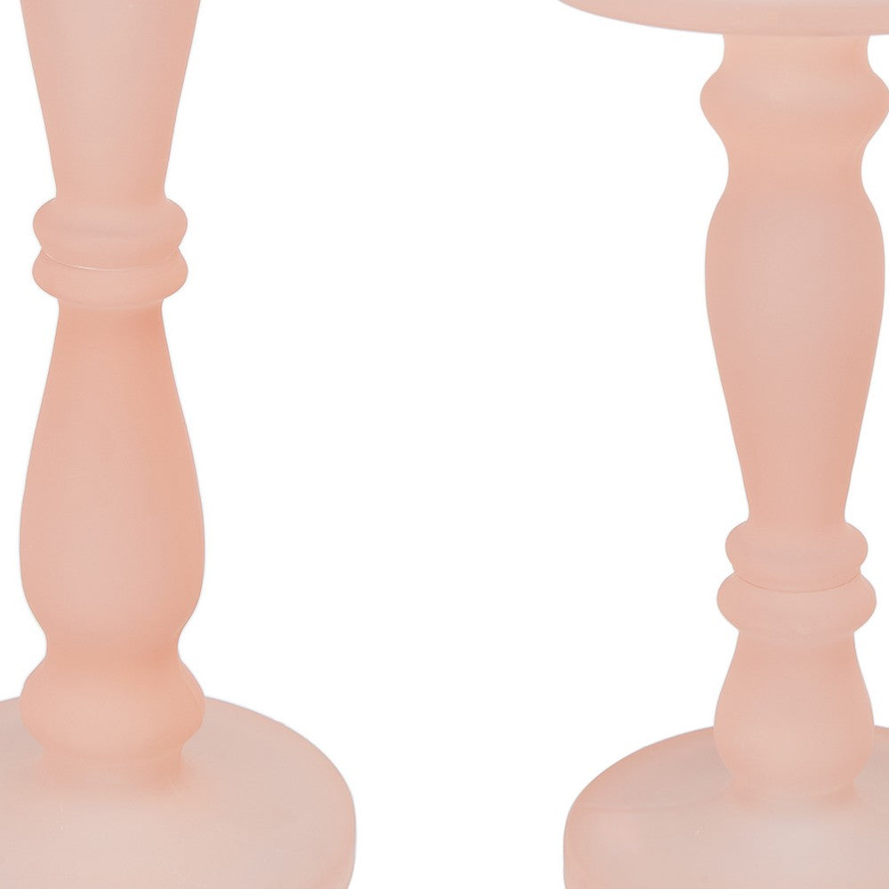 Qui 14, 11 Inch Candle Holders, Rose Pink Turned Pedestal Glass, Set of 2 - BM285557