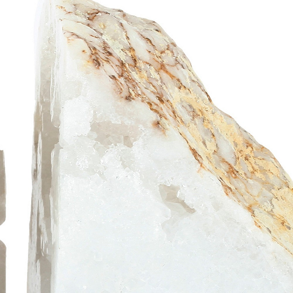 5 Inch Natural White Stone Bookends, Artisanal Textured Geode Rock - BM285560