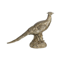 20 Inch Bird Sculpture Decor, Perched Pheasant, Antique Gold Resin - BM285563