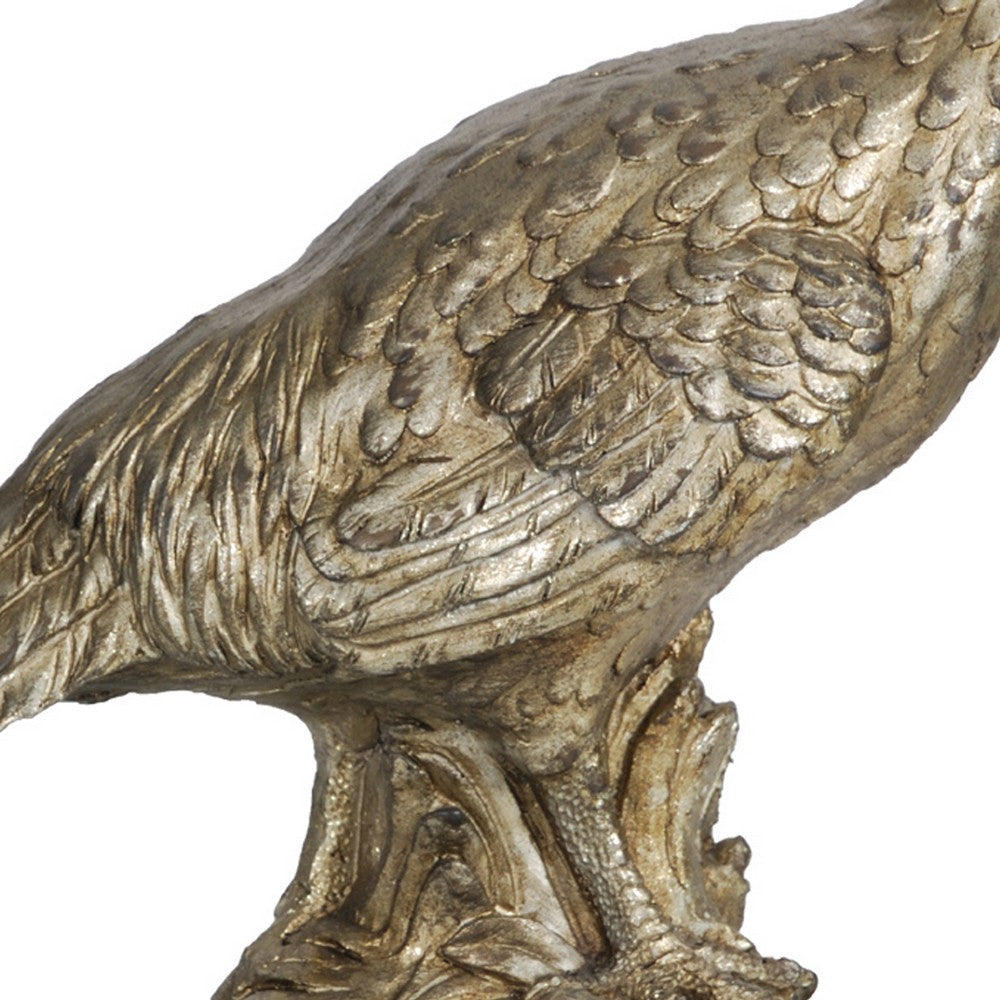 20 Inch Bird Sculpture Decor, Perched Pheasant, Antique Gold Resin - BM285563