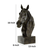 16 Inch Modern Decorative Figurine Sculpture, Horse Bust, Black Polyresin - BM285564