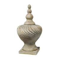 22 Inch Lidded Vase with Turned Finial Design and Swirl Pattern, White - BM285565