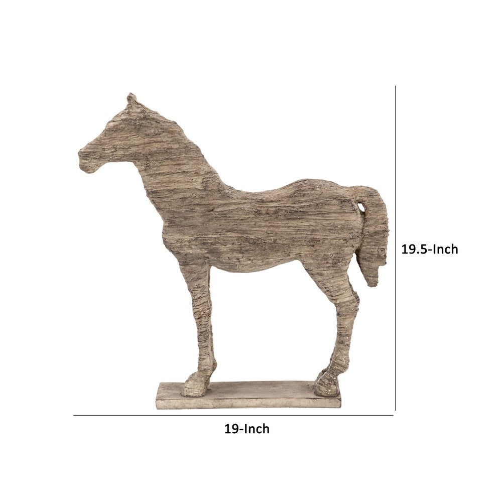 20 Inch Accent Decor Figurine Polyresin Standing Horse, Natural Wood Finish - BM285572