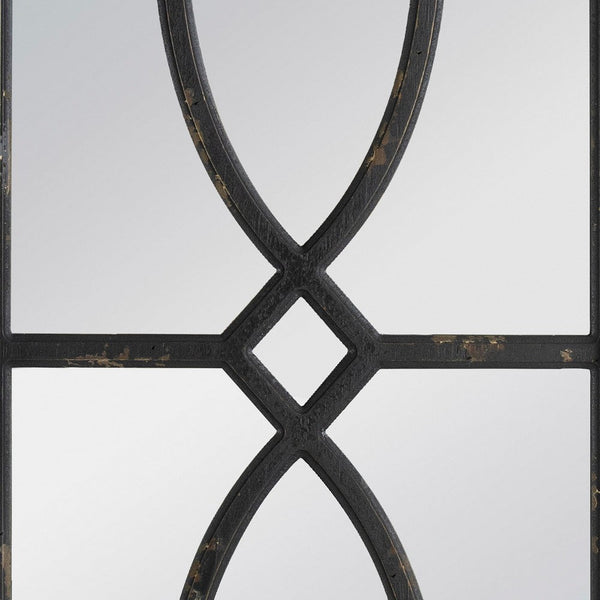 Tio 24 Inch Fir Wood Wall Mirror Set of 2, Geometric Overlaid Design, Black - BM285574