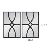 Tio 24 Inch Fir Wood Wall Mirror Set of 2, Geometric Overlaid Design, Black - BM285574