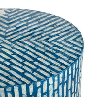 20 Inch Capiz Accent Stool Table, Cylindrical Linear Pattern, Blue, Black - BM285576