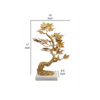 17 Inch Maple Tree Accent Decor with Leaves, Metal on a Marble Base, Gold - BM285580