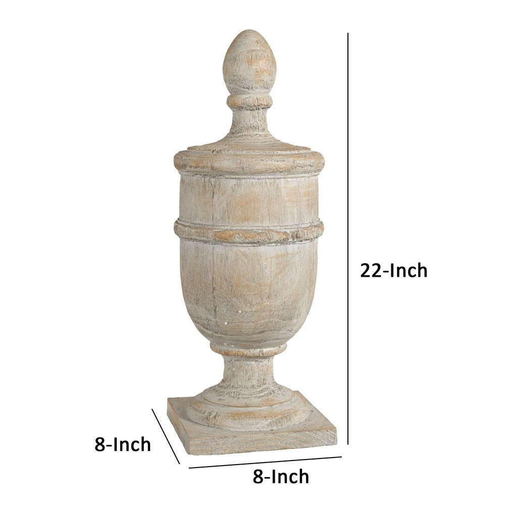 22 Inch Classical Accent Decor Statuette, Turned Finial Design, Off White - BM285582
