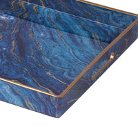 19, 18 Inch Set of 2 Modern Decorative Trays, Blue Pattern with Gold Rim - BM285588