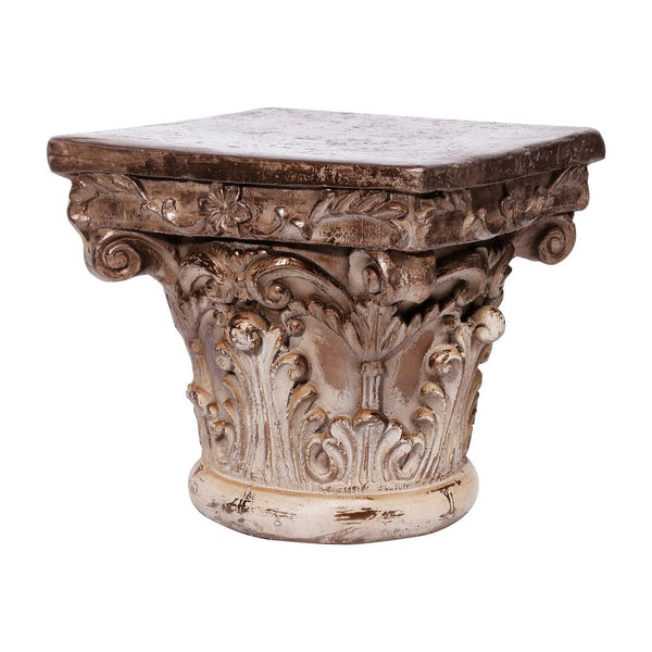 10 Inch Column Pedestal, Classic Carved Floral Scrollwork, Antique Gold - BM285591