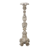 28 Inch Metal Candle Holder, Classical Turned Pedestal, Distressed White - BM285595