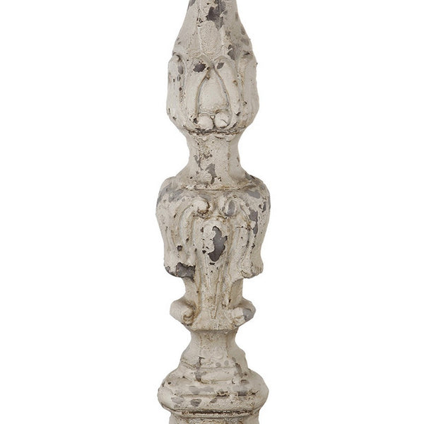 28 Inch Metal Candle Holder, Classical Turned Pedestal, Distressed White - BM285595