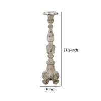 28 Inch Metal Candle Holder, Classical Turned Pedestal, Distressed White - BM285595