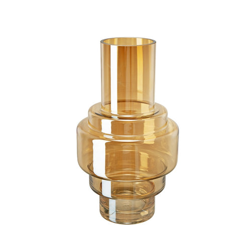 Alma 14 Inch Modern Vase, Geometric Design, Amber Luster Glass Frame - BM285598