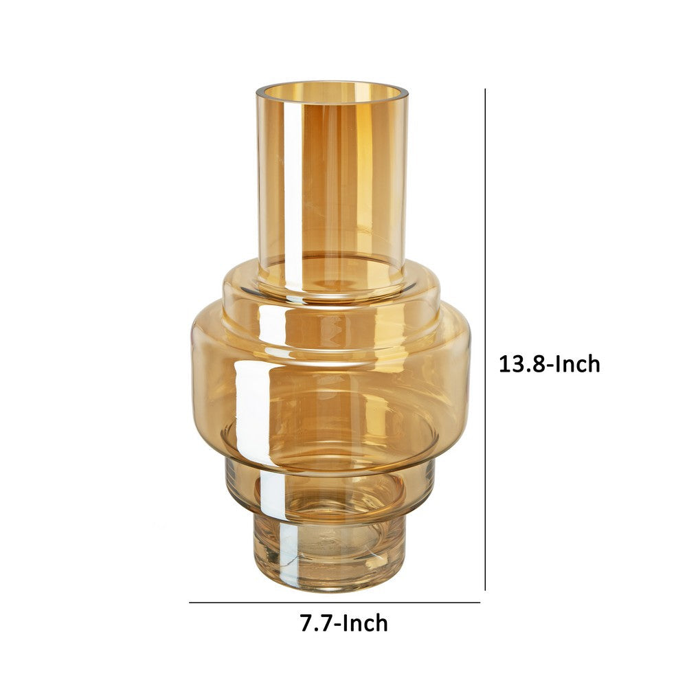 Alma 14 Inch Modern Vase, Geometric Design, Amber Luster Glass Frame - BM285598