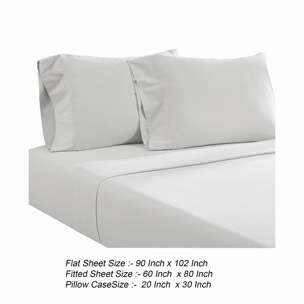 Ivy 4 Piece Queen Size Cotton Ultra Soft Bed Sheet Set, Prewashed, White - BM285638