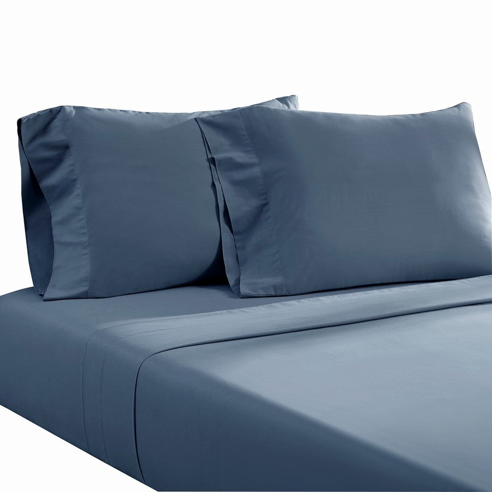 Ivy 4 Piece Queen Size Cotton Ultra Soft Sheet Set, Prewashed, Dark Blue - BM285639