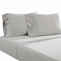 Ivy 4 Piece Queen Size Cotton Soft Bed Sheet Set, Prewashed, Light Gray - BM285640