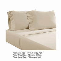 Ivy 4 Piece California King Size Soft Cotton Sheet Set, Prewashed, Cream - BM285653