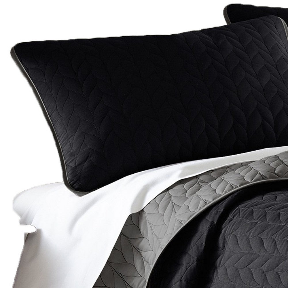 Eva 3 Piece King Microfiber Reversible Coverlet Set, Quilted, Gray, Black - BM285656