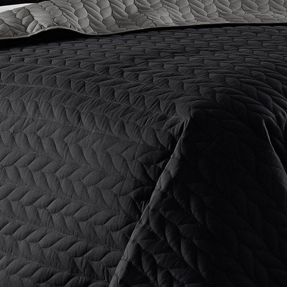 Eva 3 Piece King Microfiber Reversible Coverlet Set, Quilted, Gray, Black - BM285656