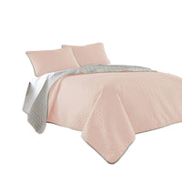 Eva 3 Piece King Microfiber Reversible Coverlet Set, Quilted, Gray, Pink - BM285658