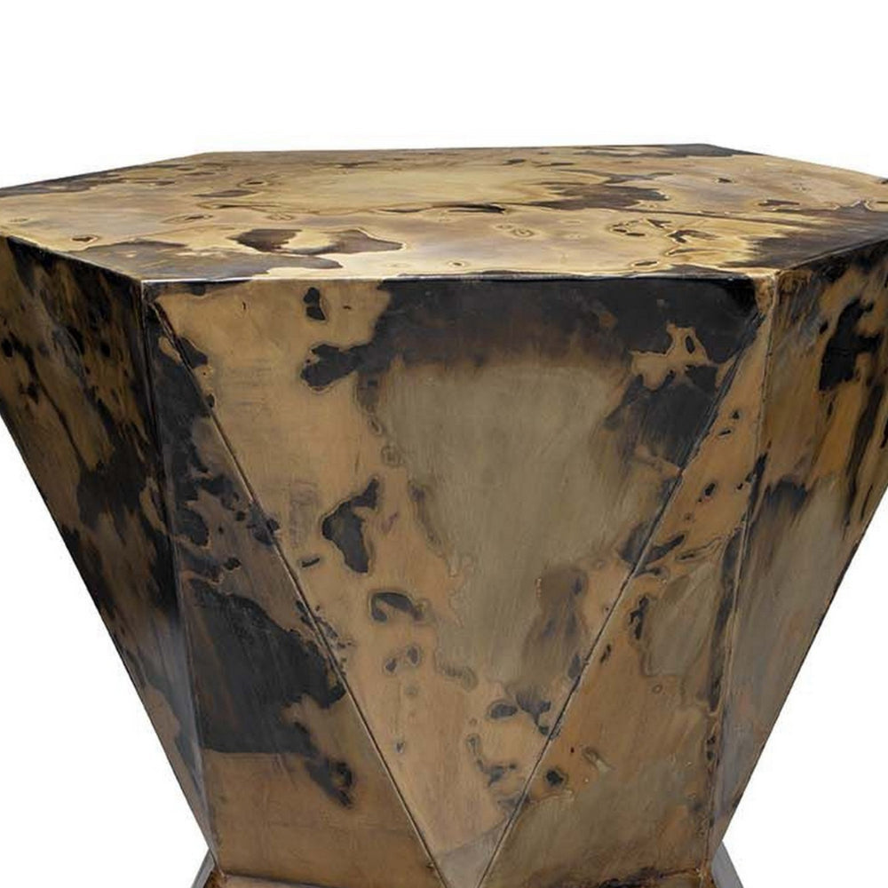 19 Inch Modern Side End Table, Hourglass Shape, Iron Patina Finish, Gold - BM285683