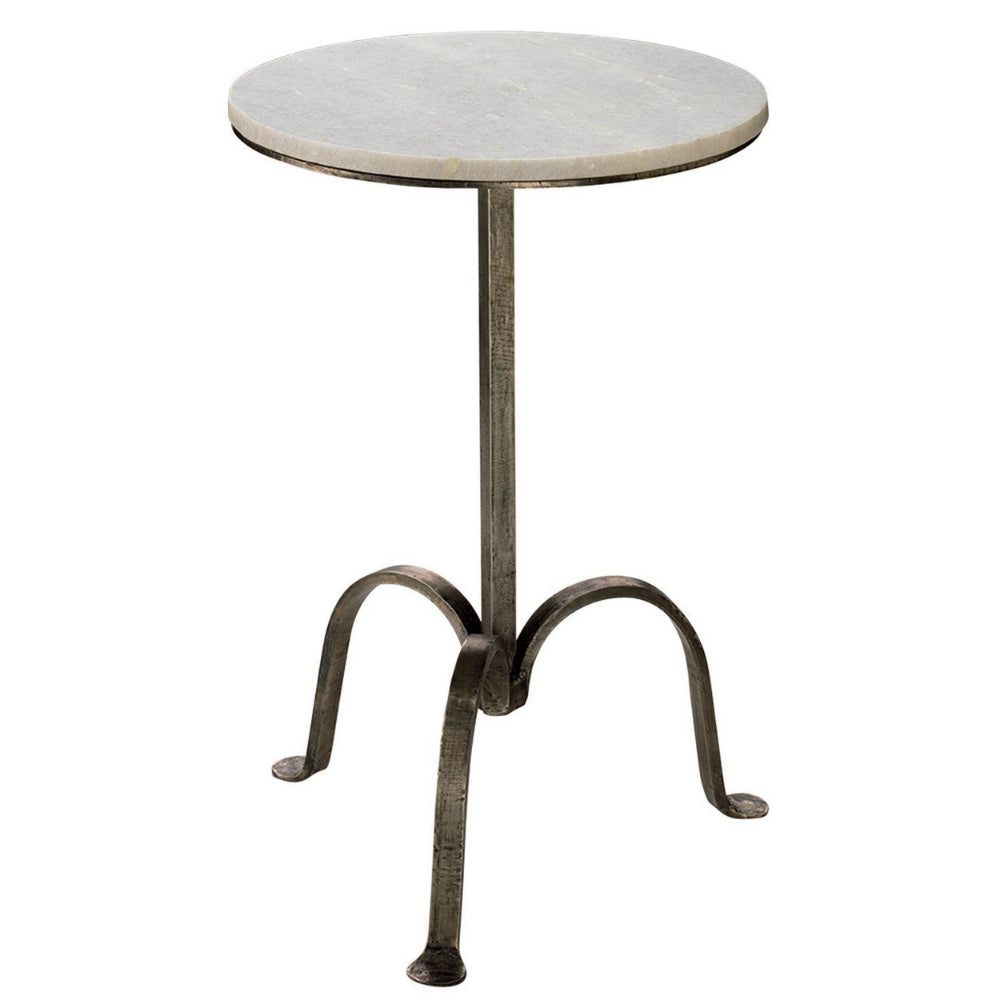 22 Inch Accent Side Table, Round Marble Top, Curved Metal Tripod Base, Gray - BM285723