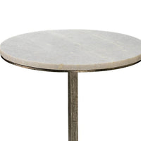 22 Inch Accent Side Table, Round Marble Top, Curved Metal Tripod Base, Gray - BM285723