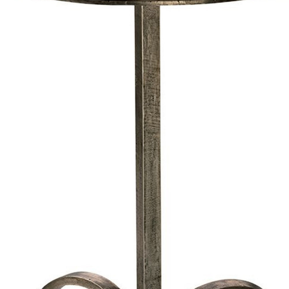 22 Inch Accent Side Table, Round Marble Top, Curved Metal Tripod Base, Gray - BM285723