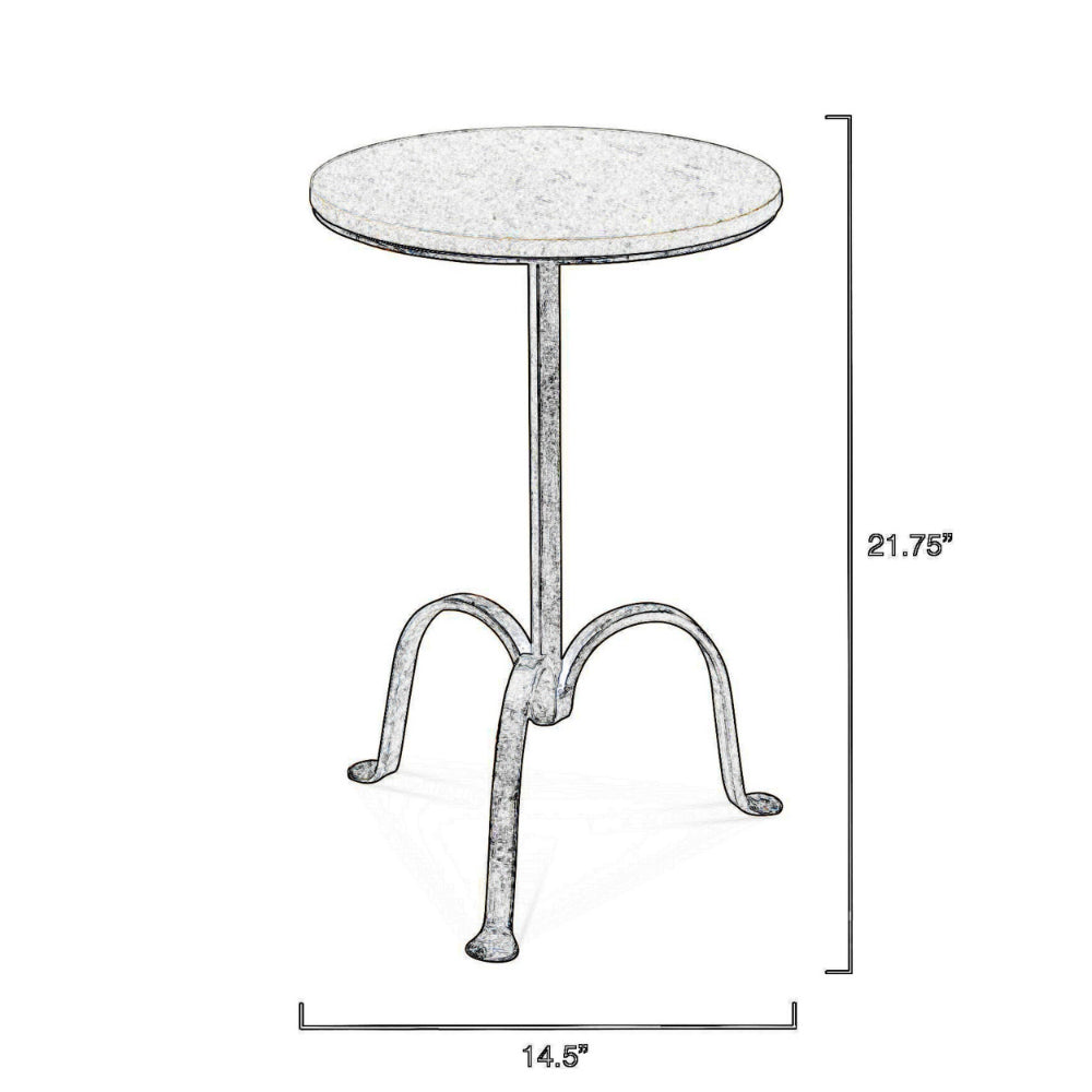 22 Inch Accent Side Table, Round Marble Top, Curved Metal Tripod Base, Gray - BM285723