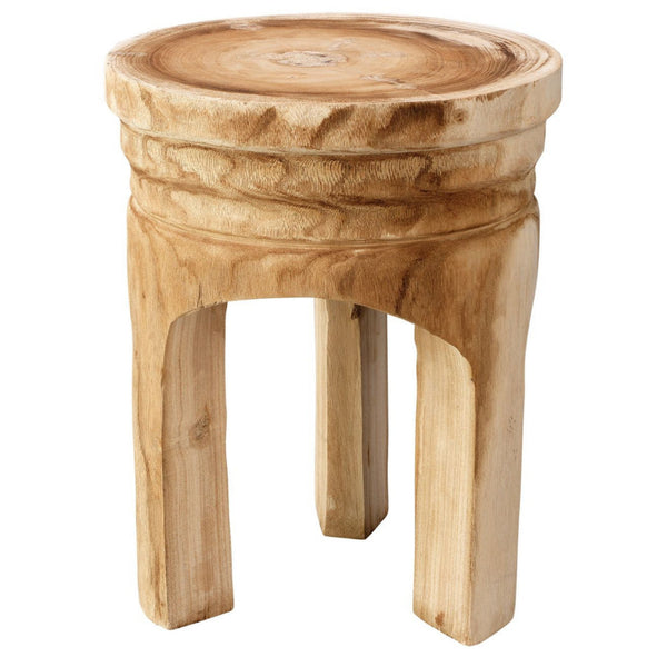 17 Inch Stool Accent Table, Paulownia Wood, Three Leg Base, Natural Brown - BM285724