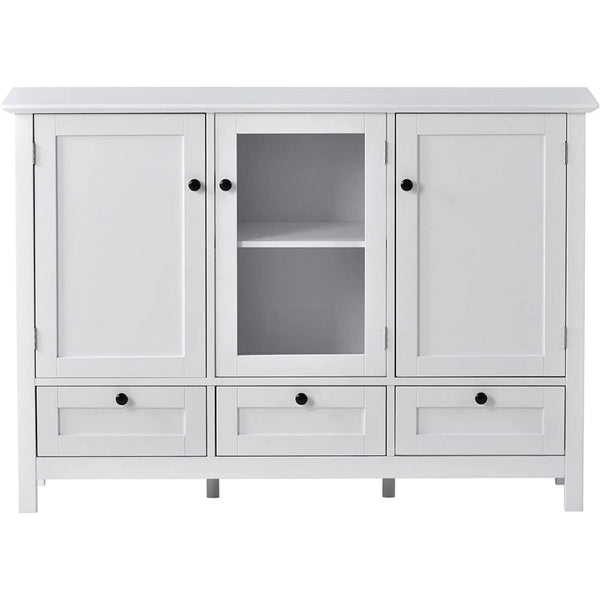 Miko 45 Inch Wood Accent Buffet Cabinet, 3 Doors and Drawers, White Finish - BM285776