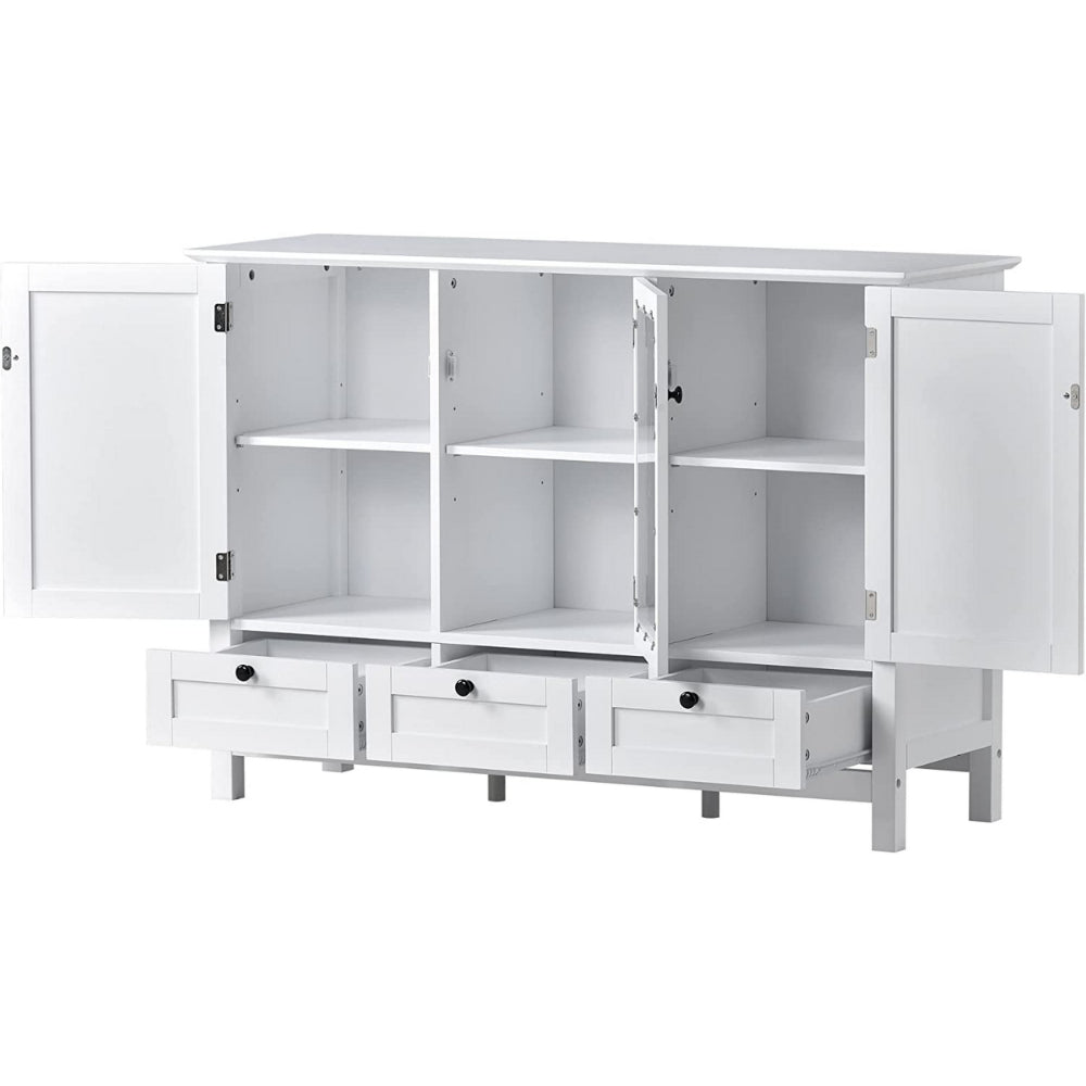 Miko 45 Inch Wood Accent Buffet Cabinet, 3 Doors and Drawers, White Finish - BM285776