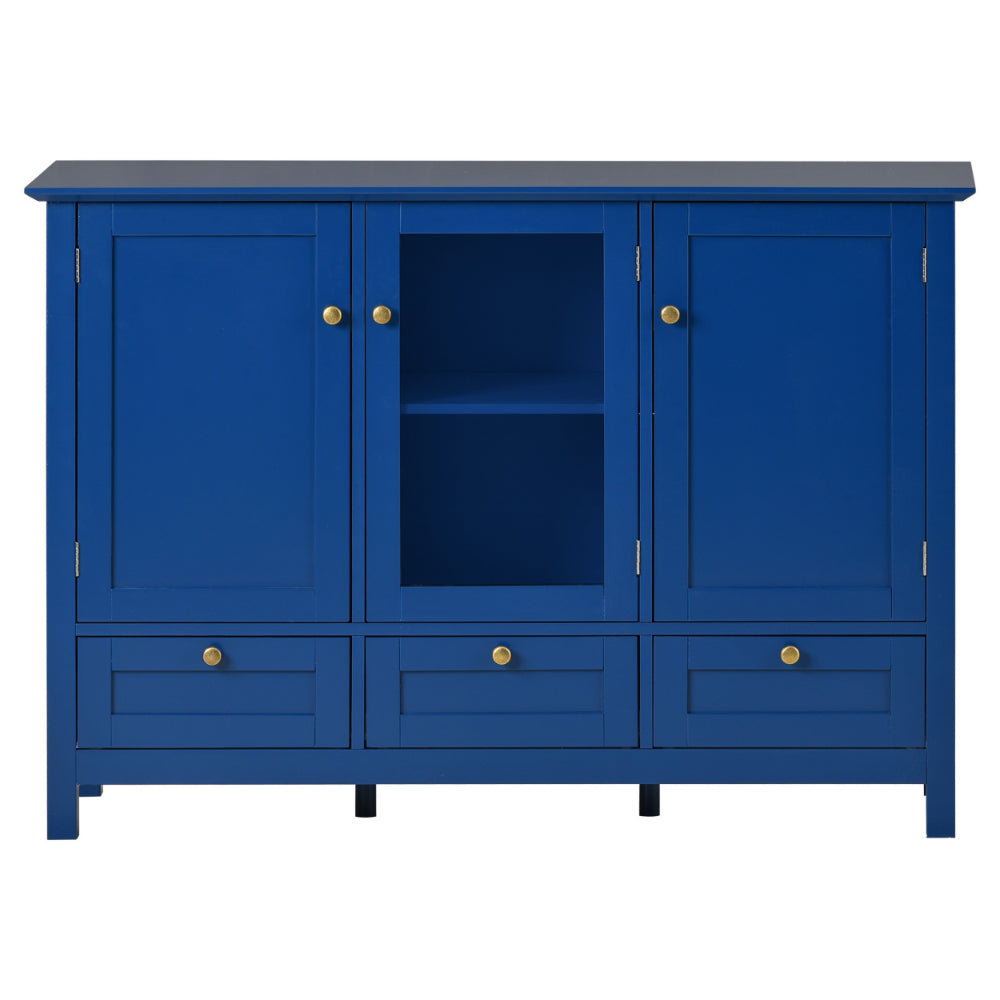 Miko 45 Inch Wood Accent Buffet Cabinet, 3 Doors and Drawers, Blue Finish - BM285777