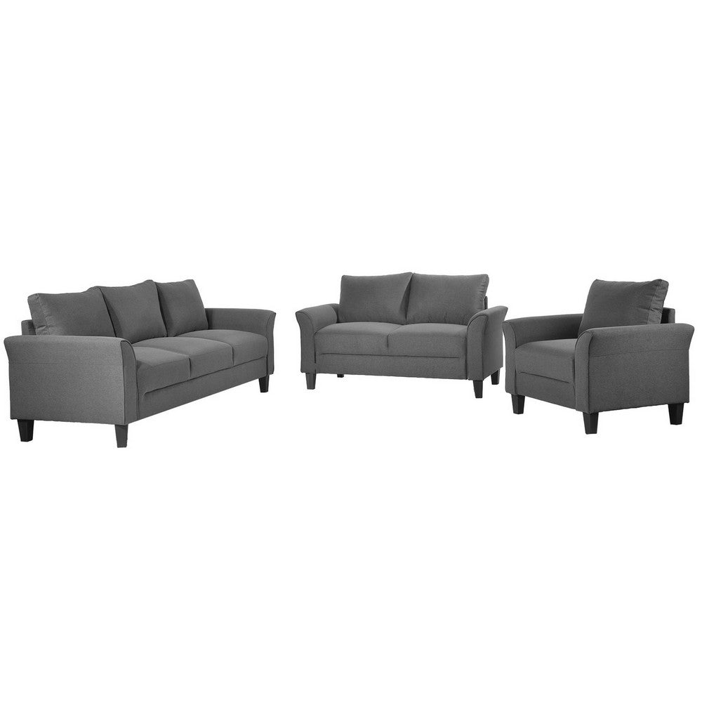 3 Piece Set Modern Sofa Conversation Set with Loveseat and Armchair, Gray - BM285795