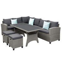 Max 5 Piece Outdoor Patio Sectional Sofa and Dining Table Set, Gray Rattan - BM285841