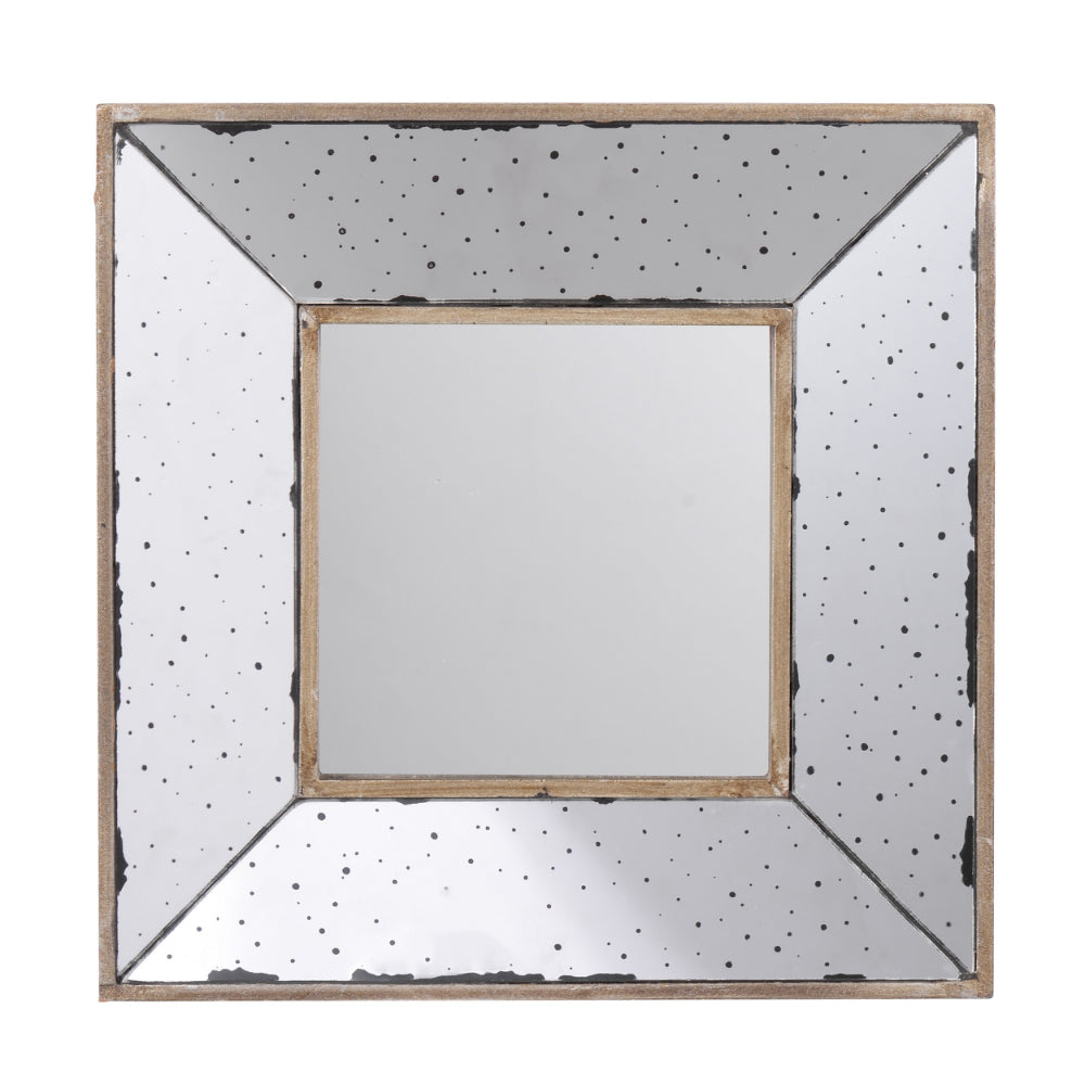 Joe 12 Inch Square Wall Mirror, 3 Dimensional, Speckled Off White and Brown - BM285884