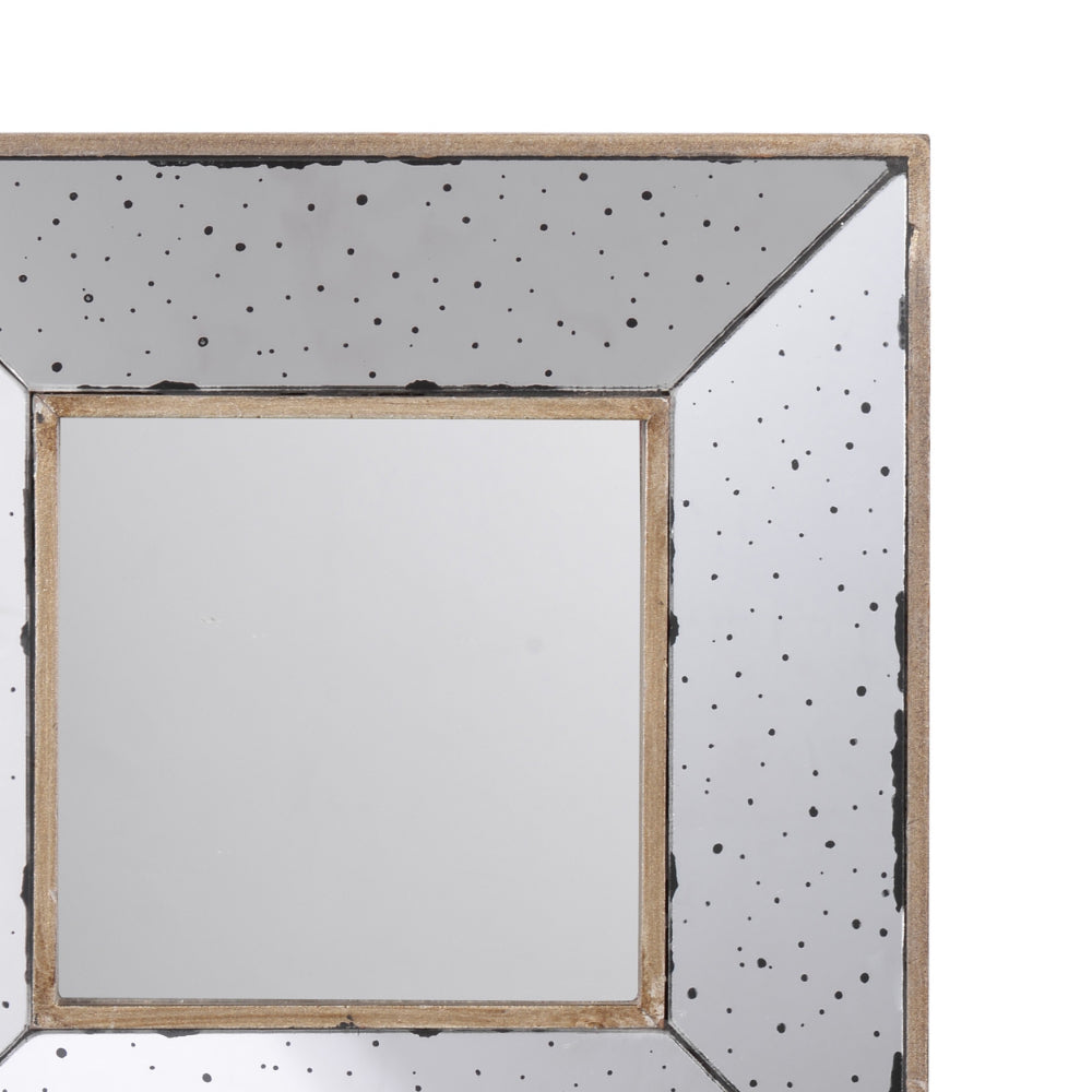 Joe 12 Inch Square Wall Mirror, 3 Dimensional, Speckled Off White and Brown - BM285884