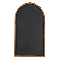 Eel 42 Inch Wall Mirror, Brown Arched Wood Frame, Hand Carved Rose Accent - BM285889
