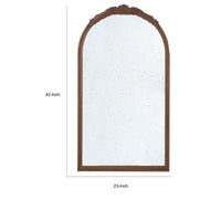 Eel 42 Inch Wall Mirror, Brown Arched Wood Frame, Hand Carved Rose Accent - BM285889