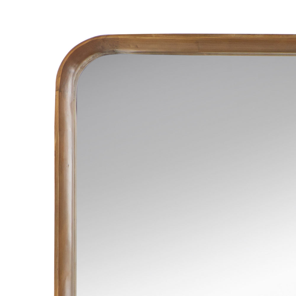 Roe 32 Inch Wall Mirror, Brown Curved Pine Wood Frame, Minimalistic - BM285894