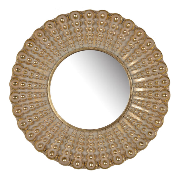 19 Inch Wall Mirror, Beaded Sunburst Design, Gold Finished Metal Frame - BM285897