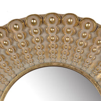 19 Inch Wall Mirror, Beaded Sunburst Design, Gold Finished Metal Frame - BM285897