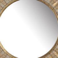 19 Inch Wall Mirror, Beaded Sunburst Design, Gold Finished Metal Frame - BM285897